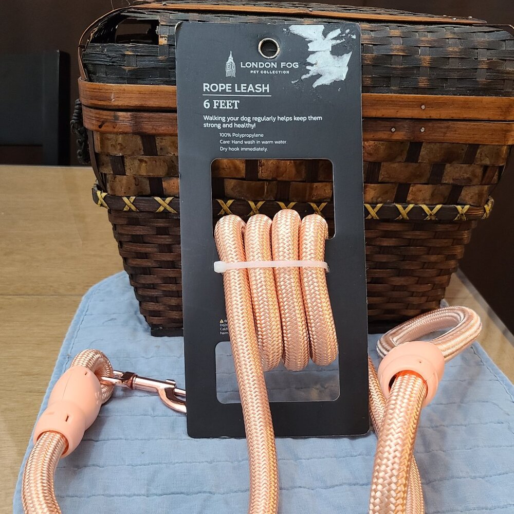 London Fog Pet Collection 6 Feet Rose Gold Rope Dog Leash NEW